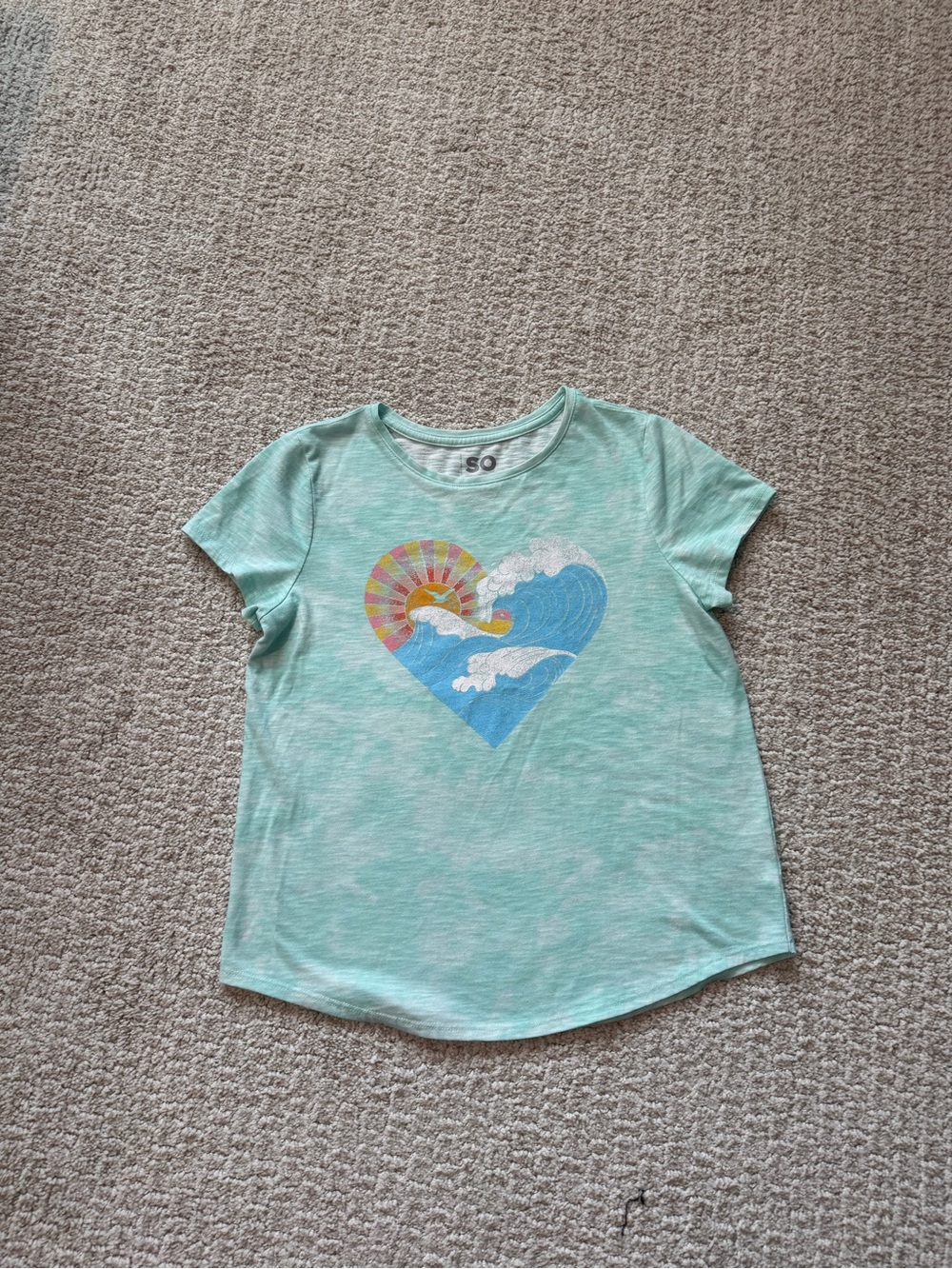 SO Girls Mint Green Retro Ocean Wave Graphic T-Shirt